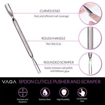 VAGA Cuticle Pushers Split End Trimmer And Ingrown Toenail Tool, Cuticle Trimmer Nail Nipper, Flase Nail Clipper Pedicure Kit. Easy To Use VAGA Professional Nail Tools, Nail Clippers, Cutical Pusher