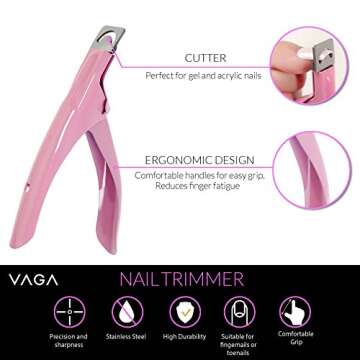 VAGA Cuticle Pushers Split End Trimmer And Ingrown Toenail Tool, Cuticle Trimmer Nail Nipper, Flase Nail Clipper Pedicure Kit. Easy To Use VAGA Professional Nail Tools, Nail Clippers, Cutical Pusher