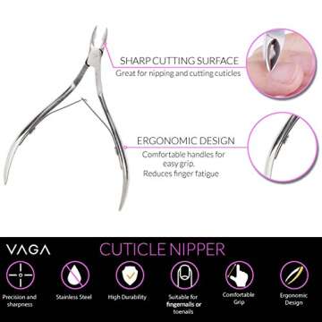 VAGA Cuticle Pushers Split End Trimmer And Ingrown Toenail Tool, Cuticle Trimmer Nail Nipper, Flase Nail Clipper Pedicure Kit. Easy To Use VAGA Professional Nail Tools, Nail Clippers, Cutical Pusher