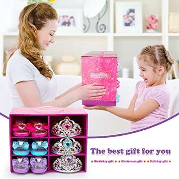 kuaima Girls Princess Dress Up Shoes Set Princess Gift Pretend Jewelry Toys Set Princess Role Play Collection Kit Gift for Birthday Halloween Christmas Party for 3 4 5 6 Years Old Girls and up