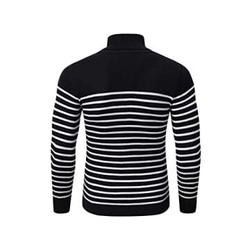 TURETRENDY Men's Striped Turtleneck Sweater Casual Pullover Slim Fit Ribbed Knitted Sweater Black S