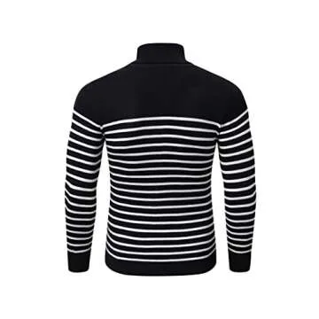 TURETRENDY Men's Striped Turtleneck Sweater Casual Pullover Slim Fit Ribbed Knitted Sweater Black S
