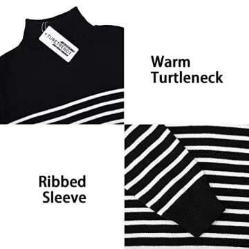 TURETRENDY Men's Striped Turtleneck Sweater Casual Pullover Slim Fit Ribbed Knitted Sweater Black S