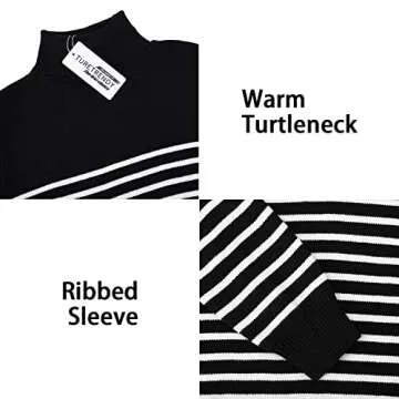 TURETRENDY Men's Striped Turtleneck Sweater Casual Pullover Slim Fit Ribbed Knitted Sweater Black S