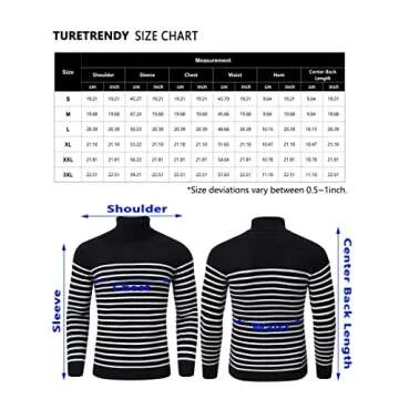 TURETRENDY Men's Striped Turtleneck Sweater Casual Pullover Slim Fit Ribbed Knitted Sweater Black S