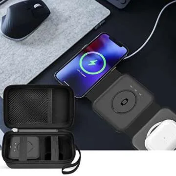 Travel Case for UCOMX for Nano/for Iseyyox/for LISEN/for RTOPS 3 in 1 Wireless Charger, Foldable Magnetic Charging Station Storage Holder Bag for Fast Charge Pad Cable and Adapter -Box Only (Black)