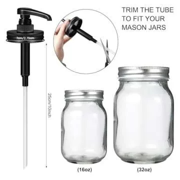 Meanplan 4 Pack Mason Canning Jar Syrup Dispenser Coffee Syrup Dispenser Pump Lids Set with Labels a...