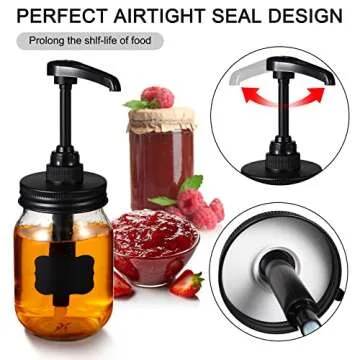Meanplan 4 Pack Mason Canning Jar Syrup Dispenser Coffee Syrup Dispenser Pump Lids Set with Labels and Pen Honey Pump for 16 oz Regular Mouth Mason Canning Jars