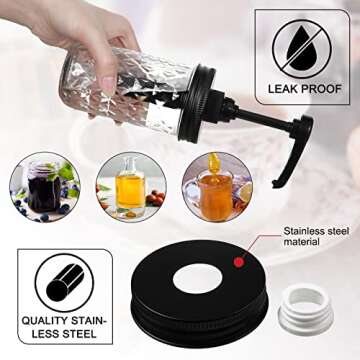 Meanplan 4 Pack Mason Canning Jar Syrup Dispenser Coffee Syrup Dispenser Pump Lids Set with Labels and Pen Honey Pump for 16 oz Regular Mouth Mason Canning Jars