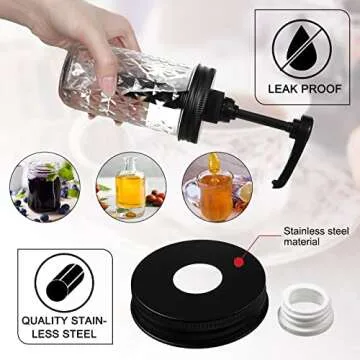 Meanplan 4 Pack Mason Canning Jar Syrup Dispenser Coffee Syrup Dispenser Pump Lids Set with Labels and Pen Honey Pump for 16 oz Regular Mouth Mason Canning Jars
