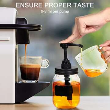 Meanplan 4 Pack Mason Canning Jar Syrup Dispenser Coffee Syrup Dispenser Pump Lids Set with Labels and Pen Honey Pump for 16 oz Regular Mouth Mason Canning Jars