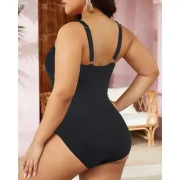 Tempt Me Women Black Ruched Slimming One Piece Swimsuits Tummy Control Vintage Bathing Suits M