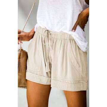FEKOAFE Comfy Pocketed Lounge Shorts for Women in Beige