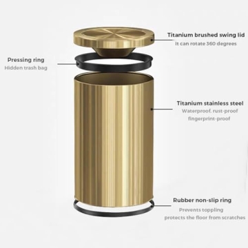 LEASYLIFE Antique Gold Trash Can for Elegant Spaces
