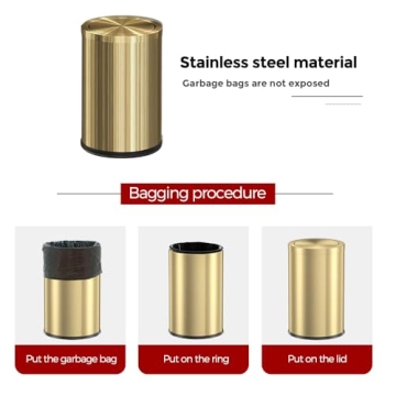 LEASYLIFE Antique Gold Trash Can for Elegant Spaces