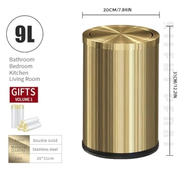 LEASYLIFE Antique Gold Trash Can for Elegant Spaces