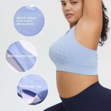 AMRIY Racerback Sports Bras for Women Medium Support Padded Bra Seamless Women's Sports Wireless Bra