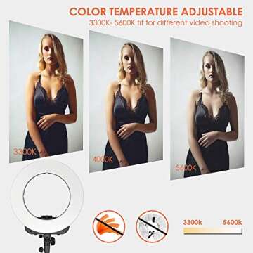 GEEKOTO Ring Light with LCD Display and Stand, 18-inch Ring Light for Phone and Camera,Ring Light with Phone Holder 48W, 3300K- 5600K for Photography, Makeup, YouTube Video Shooting