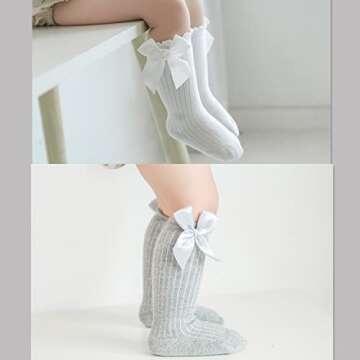 Juebm Baby Girls Knee High Bow Socks – Stylish Comfort for Infants