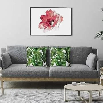 Emvency Set of 2 Throw Pillow Covers Tropical Artistic Vintage Green Palm Leaf Decorative Pillow Cases Home Decor Standard Square 18x18 Inches Summer White Pillowcases