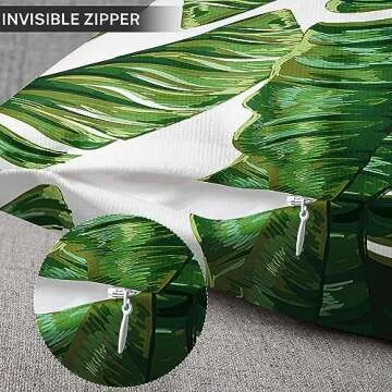 Emvency Set of 2 Throw Pillow Covers Tropical Artistic Vintage Green Palm Leaf Decorative Pillow Cases Home Decor Standard Square 18x18 Inches Summer White Pillowcases