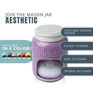 Comfify Ceramic Kitchen Sponge Holder - Farmhouse Style Sink Caddy - Mason Jar Decorative Kitchen Ac...