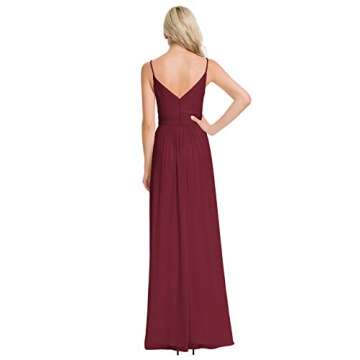 ALICEPUB V-Neck Bridesmaid Dresses for Women Chiffon Long Formal Evening Dress, Burgundy, US4