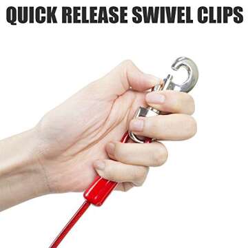 BV Dog Tie Out Cable 30 Feet - Dog Leads for Yard Heavy Duty - Up to 125 Pounds | Tie Out Cable for Dogs, Reflective Dog Lead, Dog Cable 30ft | Rust Free Dog Chain Outdoor | Dog Chain for Yard (Red)