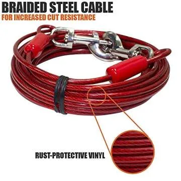BV Dog Tie Out Cable 30 Feet - Dog Leads for Yard Heavy Duty - Up to 125 Pounds | Tie Out Cable for Dogs, Reflective Dog Lead, Dog Cable 30ft | Rust Free Dog Chain Outdoor | Dog Chain for Yard (Red)