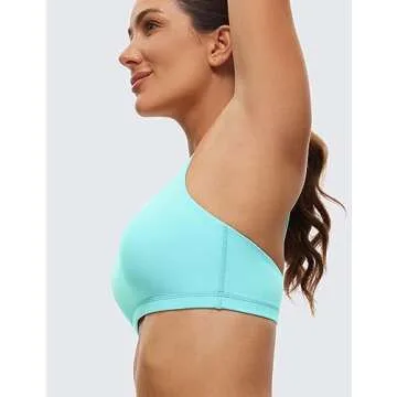 CRZ YOGA Women's Light Support Strappy Sports Bra - Low Cut Wirefree Padded Yoga Cami Criss Cross Back Turquoise X-Small