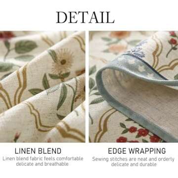 ISAENNE Floral Tablecloth for Round Tables,Linen Table Cloth with Colorful Flowers Pattern,Heavy Durable Table Cover for Dining Thanksgiving Kitchen Decor Party Christmas,Diameter 55"