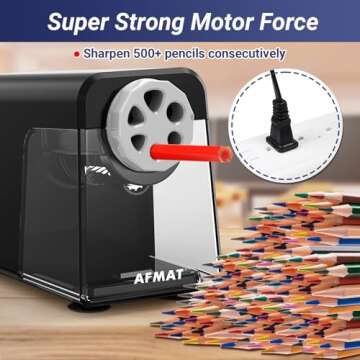 Electric Pencil Sharpener Heavy Duty, 6 Holes, Auto Stop AFMAT Pencil Sharpeners for School, Classroom Electric Sharpener for 6-11mm Pencils, 7000 Sharpening Times, Do not Eat up Colored Pencils