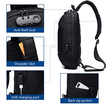 Men's Waterproof Sling Bag with USB Charging