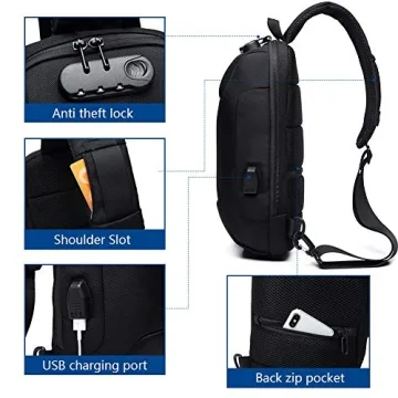 Men's Waterproof Sling Bag with USB Charging