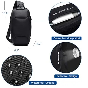 Men's Waterproof Sling Bag with USB Charging