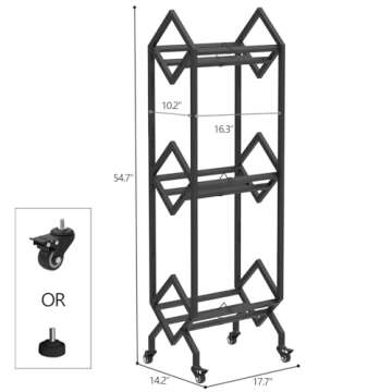 Simoretus 3 Tier Vinyl Record Storage Rack, Mobile Black Metal LP Storage Display Stand with Casters, Large Capacity Record Holder for Albums, Books, Magazines, and Office Files