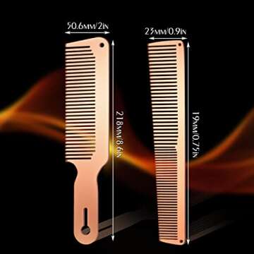 Patelai 2 Pcs Metal Comb for Men Stainless Steel Flat Top Clipper Comb for Men Women Salon, 2 Styles(Rose Gold)