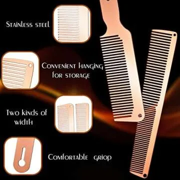 Patelai 2 Pcs Metal Comb for Men Stainless Steel Flat Top Clipper Comb for Men Women Salon, 2 Styles(Rose Gold)