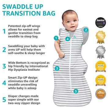 Love to Dream Swaddle Up Transition Swaddle, Patented Zip-Off Wings, Gently Help Baby Transition from Being Swaddled to Arms Free When Showing Signs of Rolling, 1.0 TOG, 24-32 lbs, Gray