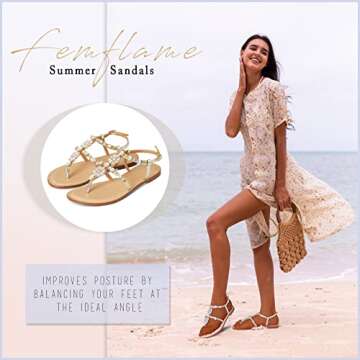 femfalme Rhinestone Flat Sandals for Women Sparkling Flip Flops Summer Gladiator Jeweled Sandals Bea...