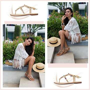 femfalme Rhinestone Flat Sandals for Women Sparkling Flip Flops Summer Gladiator Jeweled Sandals Beach Vacation Outdoor Bohemian Sandal Shoes
