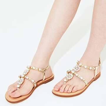 femfalme Rhinestone Flat Sandals for Women Sparkling Flip Flops Summer Gladiator Jeweled Sandals Beach Vacation Outdoor Bohemian Sandal Shoes