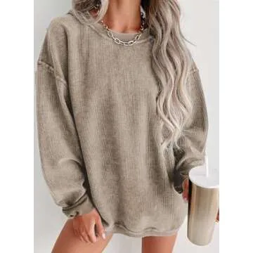 SHEWIN Sweatshirt for Women Casual Winter Crewneck Oversized Corduroy Sweatshirts Pullover 2024 Long...