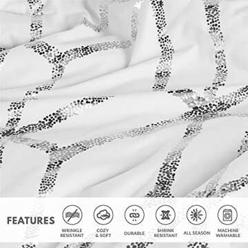 Comfort Spaces Vivian Comforter Set Ultra Soft All Season Lightweight Modern Geometric Glam Metallic Print Bedding, Matching Sham, Decorative Pillow, Twin/Twin XL, Geometric White/Silver