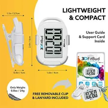 3DFitBud Simple Step Counter Walking 3D Pedometer from 3DActive with Clip & Lanyard - A420S - White