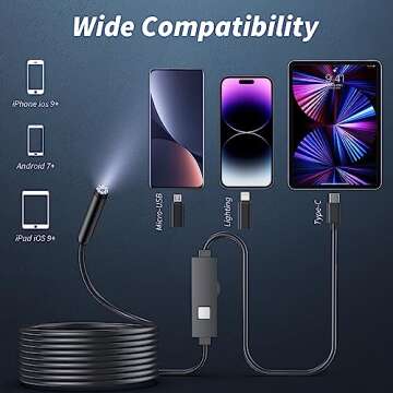 Endoscope Camera with Adjustable LED Lights for Inspections
