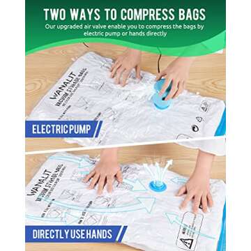 WANALIT Vacuum Storage Bags with Electric Pump, 10 Pack Large Size（32"x 22"） Reusable Compression Space Saving Bag for Clothes, Bedding, Mattress, Blankets, Pillows, Comforters, Travel, White