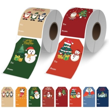 720P Christmas Gift Tags Stickers – 8 Stylish Self-Adhesive Designs for Holiday Gifting