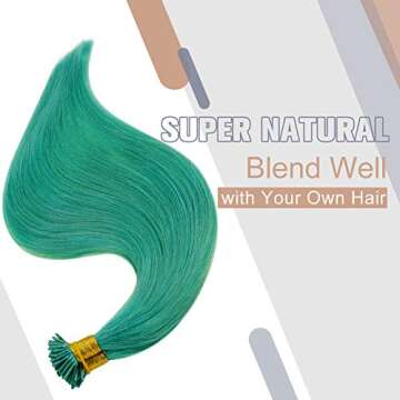 Stick Tip Extensions Real Human Hair 18 Inch 25G Per Set Color Teal Fusion I Tip Hair Extensions Kertain Pre-Bonded Hair Extensions