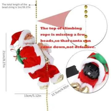 Climbing Santa Claus 9" Christmas Ornament Xmas Decoration Climbs Up and Down Battery Operated Toy with Light Music and Sound Animated Climbing on Beads Musical Moving Figure Xmas Christmas Ornament